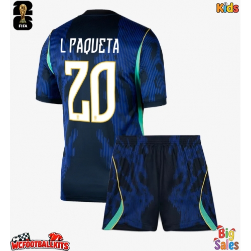 Brazil Lucas Paqueta #20 Replica Away Stadium Kit for Kids World Cup 2026 Short Sleeve (+ pants)